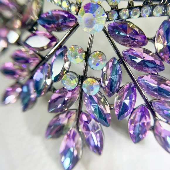 Purple Gemstone Wedding Tiara Headband for Women, Purple Rhinestone Leaf Crown - Picture 4 of 6